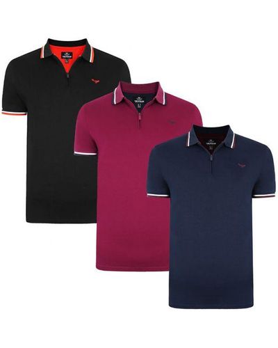 Threadbare 3 Pack Cotton 'Tay' Polo Shirts - Red