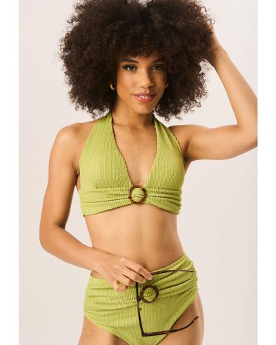 Gini London Textured High Waisted Bottoms With Ring Belt Detail - Green