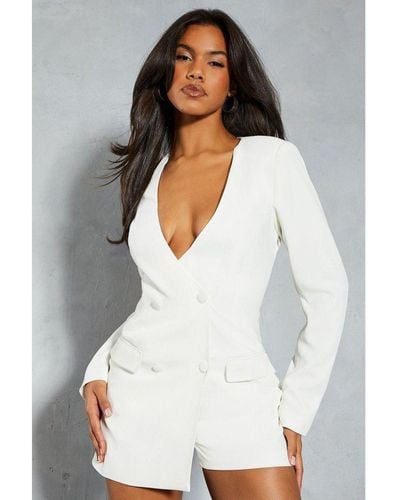 MissPap Tailored Double Breasted Boxy Blazer Playsuit - White