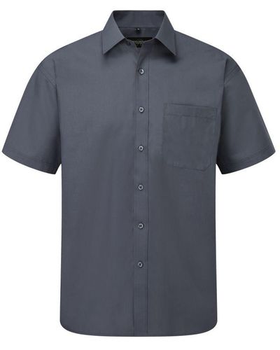 Russell Collection Short Sleeve Poly-Cotton Easy Care Poplin Shirt (Convoy) - Blue