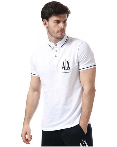 Armani Exchange Poloshirt Met Logo En Contrasterende Bies Voor , Wit