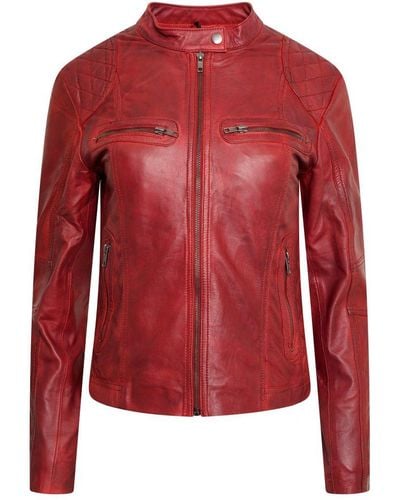Pelle D'annata D'annata Ladies Real Leather Biker Jacket - Red