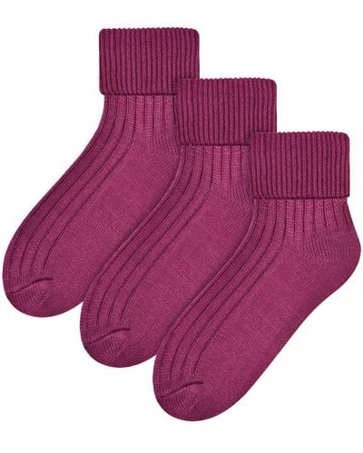 Steve Madden 3 Paar Dames Wol Bed Sokken | Luxe Lichtgewicht Warme Lounge Sokken - Magenta - Paars