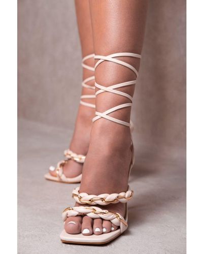 Where's That From Ayla Multi Chain Square Toe Lace Up Heel - Pink