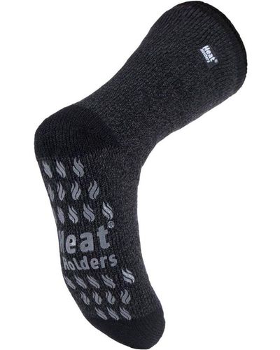 Heat Holders Twist Stripe Patterned Fleece Lined Slipper Socks - Black