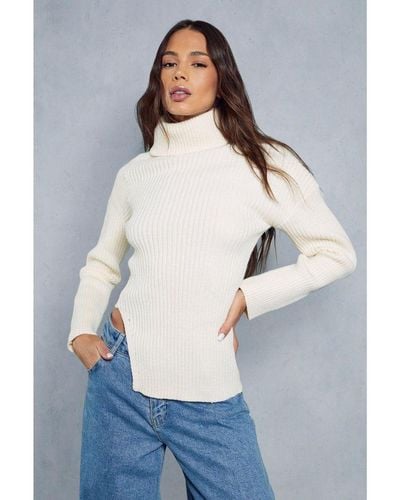 MissPap Knitted Ribbed Cut Out Detail Jumper - Blue