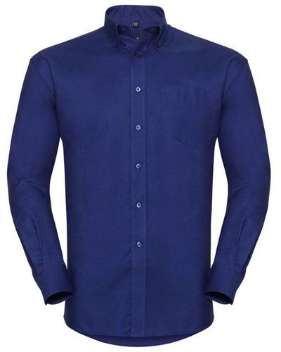 Russell Collection Long Sleeve Easy Care Oxford Shirt (Bright Royal) - Blue