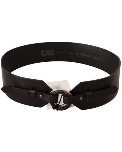 CoSTUME NATIONAL Black Leather Silver Round Buckle Belt