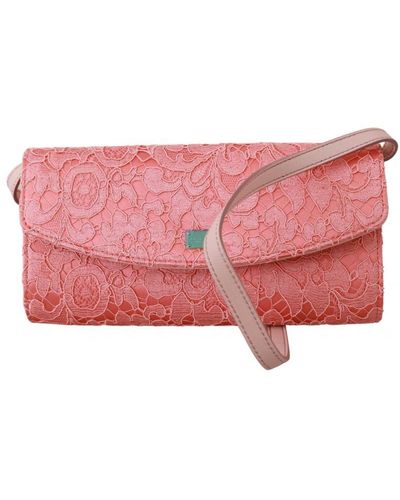 Dolce & Gabbana Vrouwen Roze Bloemen Kanten Avond Lang Koppeling Katoenen Tas