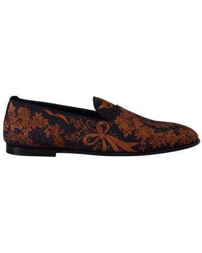 Dolce & Gabbana Rust Floral Slippers Loafers Shoes - Brown