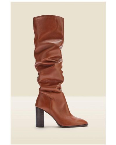 Sosandar Sienna Tan Leather Slouch Knee High Boot - Brown