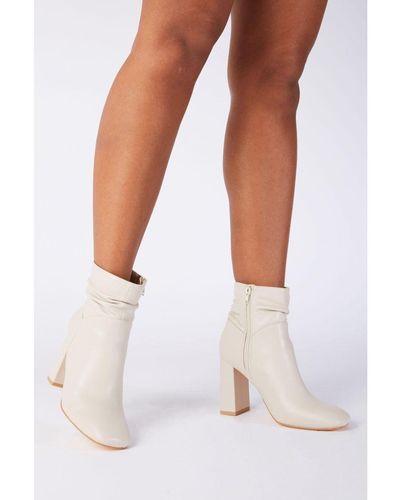 Quiz Cream Faux Leather Ruched Ankle Boot - White