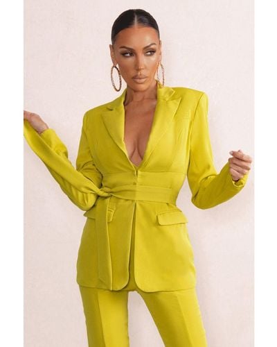 Club L London Lively Yellow Tailored Blazer With Belt Detail