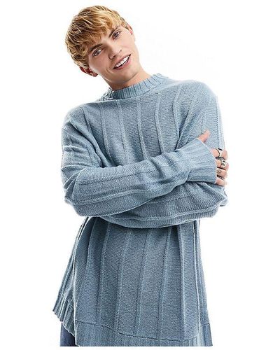 Collusion Knitted Oversized Jumper With Stripe Detail - Blue