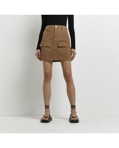River Island Denim Mini Skirt Pockets Cotton - Brown