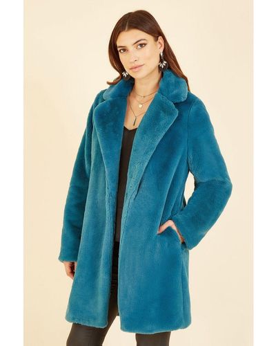 Yumi' Faux Fur Coat - Blue