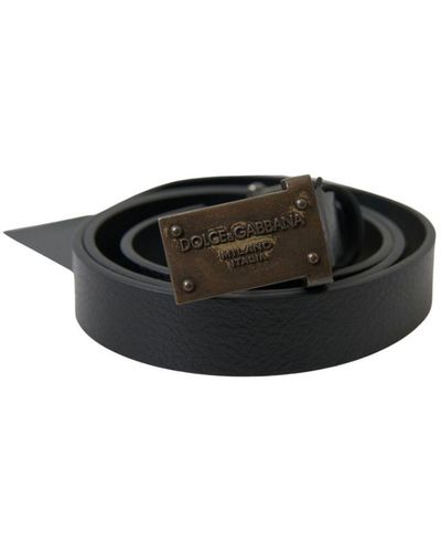 Dolce & Gabbana Antique Logo Buckle Leather Belt - Black