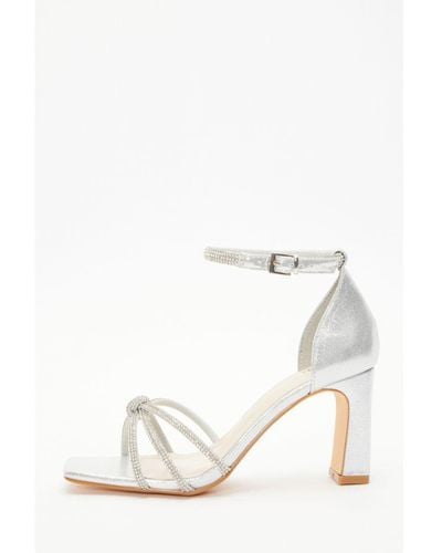 Quiz Wide Fit Silver Diamante Heeled Sandals - White