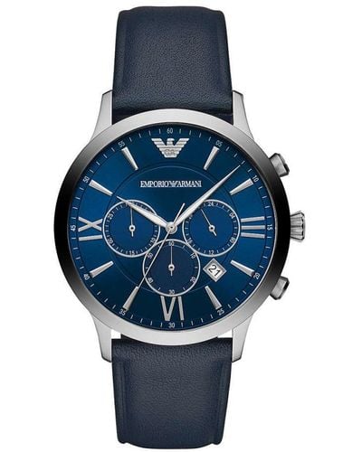 Armani Emporio Giovanni Leather Watch Metal - Blue
