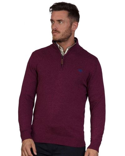 Raging Bull Knitted Cotton/Cashmere Quarter Zip - Purple