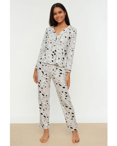 Trendyol Vrouwen Kraag Pyjama Set 2 Pak - Wit