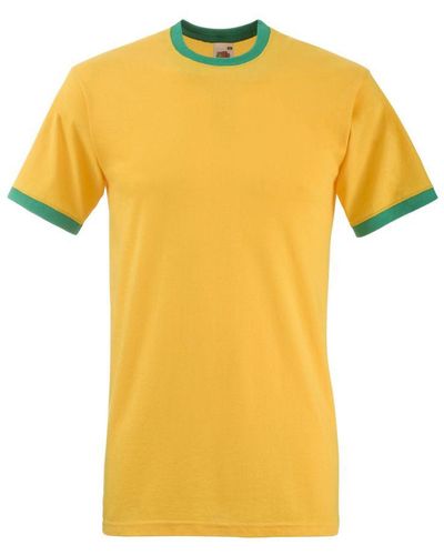 Fruit Of The Loom Ringer Short Sleeve T-Shirt (Sunflower/Kelly) - Yellow