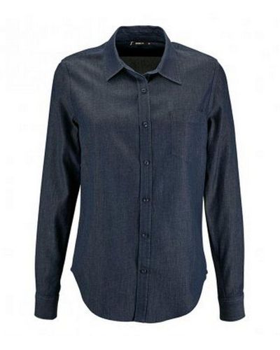 Sol's Ladies Barry Long Sleeve Denim Shirt (Denim Brut) - Blue