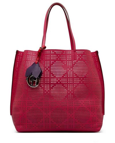 Dior Vintage Perforated Cannage Iva Tote Pink Calf Leather - Red