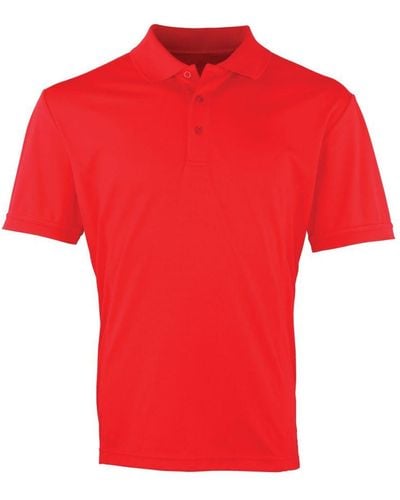 PREMIER Coolchecker Pique Short Sleeve Polo T-Shirt (Strawberry) - Red