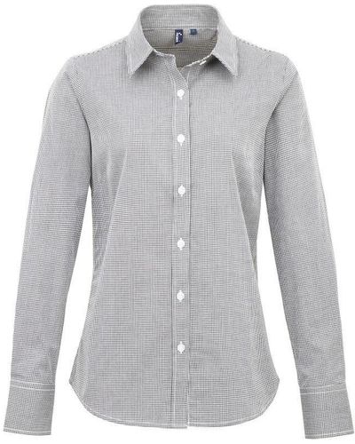 PREMIER Ladies Microcheck Long Sleeve Shirt (/) Cotton - Grey