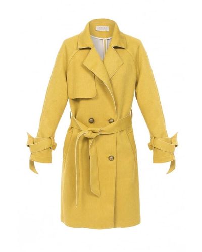 Jayley Faux Suede Trench Coat - Yellow