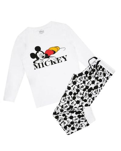 Disney Snooze Mickey Mouse Long Pyjama Set - White