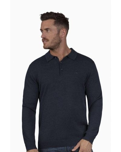 Raging Bull Big & Tall Long Sleeve Knitted Polo - Blue