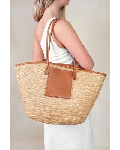 Where's That From 'shell' Ratan Beach Bag With Front Pocket Detail - White