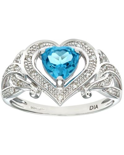 DIAMANT L'ÉTERNEL Ladies 9Ct Diamond And Heart Topaz Ring - Blue