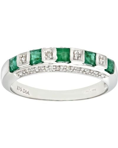 DIAMANT L'ÉTERNEL Dames 9ct Witgouden Diamanten En Smaragdgroene Eeuwigheidsring