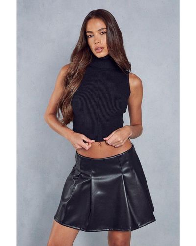 MissPap Leather Look Pleated Skirt - Blue