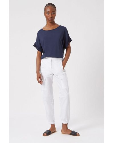 James Lakeland White Tapered Cargo Trousers Cotton - Blue