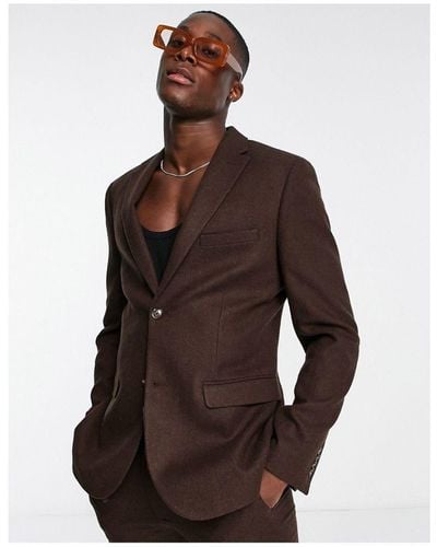TOPMAN Skinny Two Button Wool Mix Suit Jacket - Brown
