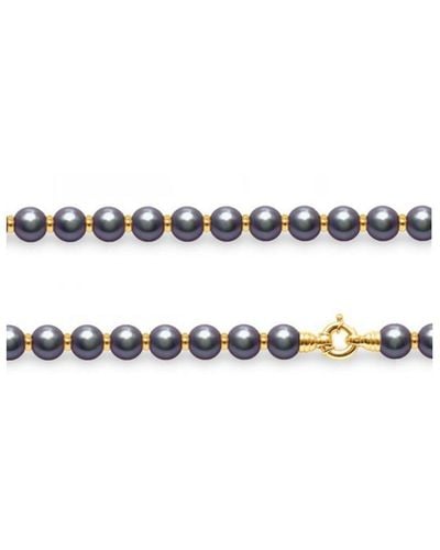 Blue Pearls 750/1000 Geelgouden Ketting Met Zwarte Zoetwaterparels - Metallic