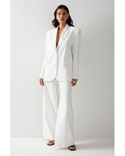 Warehouse Premium Tailored Wide Leg Trousers - White