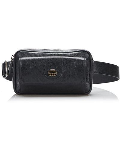 Gucci Vintage Interlocking G Morpheus Leather Belt Bag Black Calf Leather