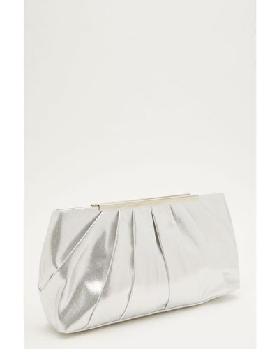 Quiz Silver Shimmer Ruched Clutch Bag - White