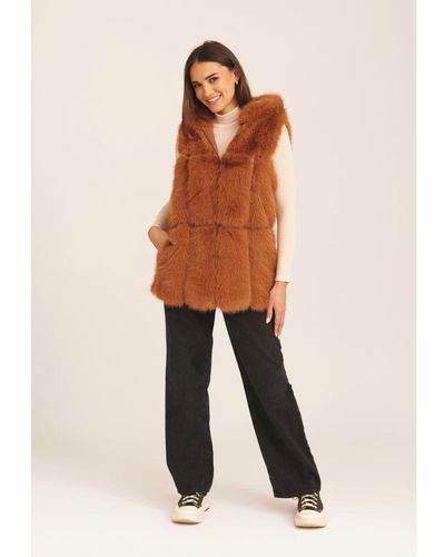 Gini London Soft Touch Fur Longline Gilet - Natural