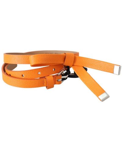 Ermanno Scervino Tangerine Leather Slim Metal Buckle Belt - Orange