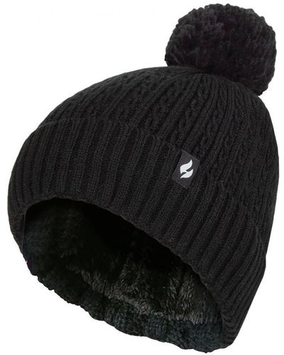 Heat Holders Ladies Thermal Cable Beanie Hat - Black