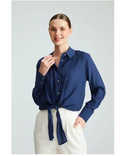 GUSTO Modal Shirt With Front Knot - Blue