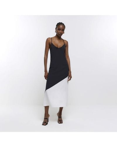 River Island Slip Midi Dress Black Colour Block - White
