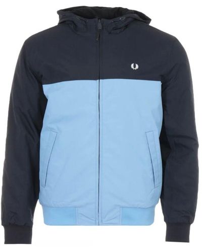 Fred Perry Hooded Panelled Quilted Blue Jacket