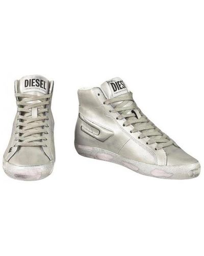 DIESEL Lace-Up Leather Sporty Trainers - White